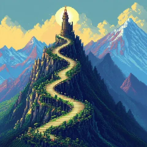 Twisty Pixel Mountain Crowned By Tower