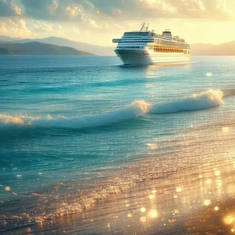 Majestic Cruise Ship Passing Serene Beach