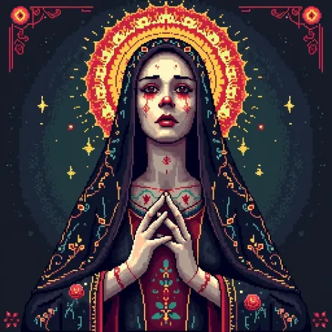 Pixel Santa Muerte In Symmetry