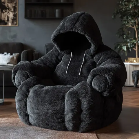 Cozy Black Fur Lounge Chair Hoodie