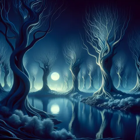 Twisted Trees Under Mystic Blue Twilight