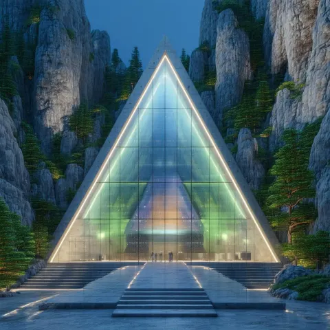 Triangular Glass Marvel In Rocky Landscape