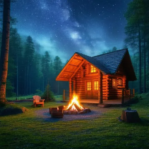 Mystical Cabin Beneath A Starry Sky