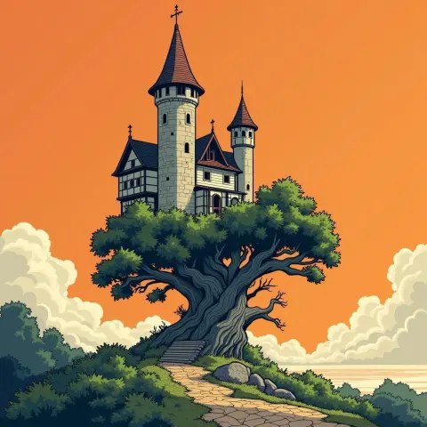 Epic Castle Atop Colossal Stone Tree