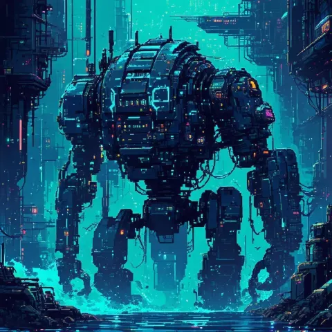 Aquatic Cyberpunk Monster In Eight Bits