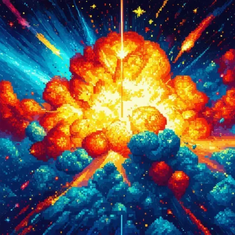 Pixel Art Big Bang Exploding Across Space