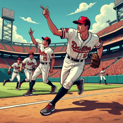 Comic Panel of a Charging Baseball Team