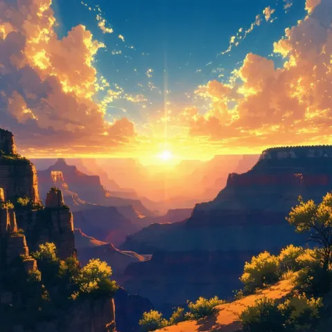 Anime Sunset Blazing Behind the Grand Canyon