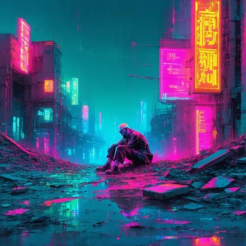 George Floyd in a Vaporwave Neon Wasteland