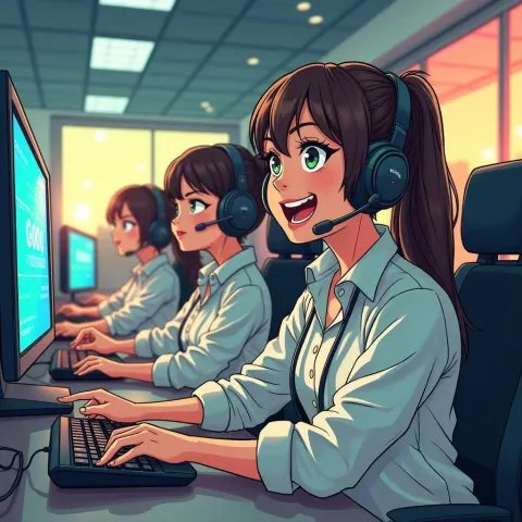 Energetic Manga Call Center in Golden Light