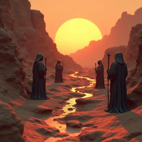 Buried Sith Statues in Korriban Sunset Desert