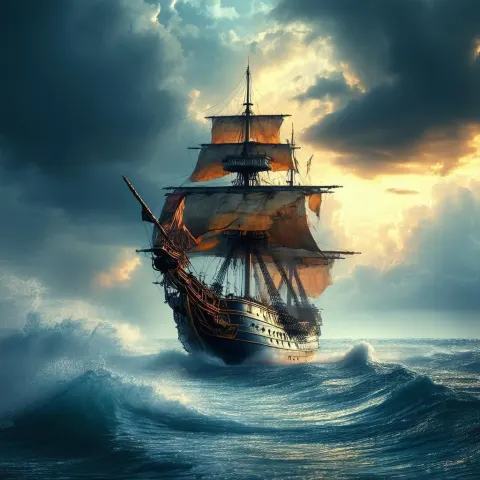 Majestic Pirate Ship Braving Cinematic Waves