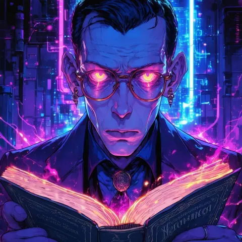 Cyberpunk Anime Lovecraft Reading the Necronomicon