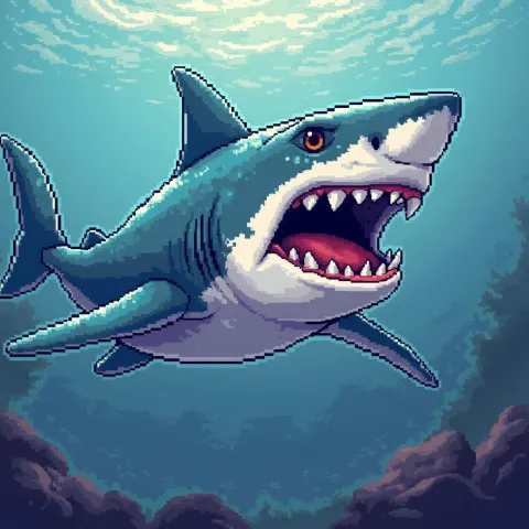 Retro Pixel Portrait of an Anthropomorphic Shark