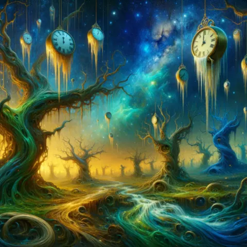Surreal Salvador Dali Scene Under Starry Sky