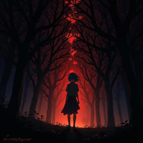 Dark Anime Silhouettes in Golden Gradient Light