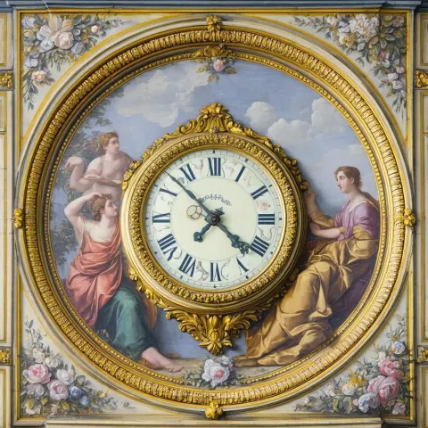 Renaissance Fresco Clock With Classical Time Figures