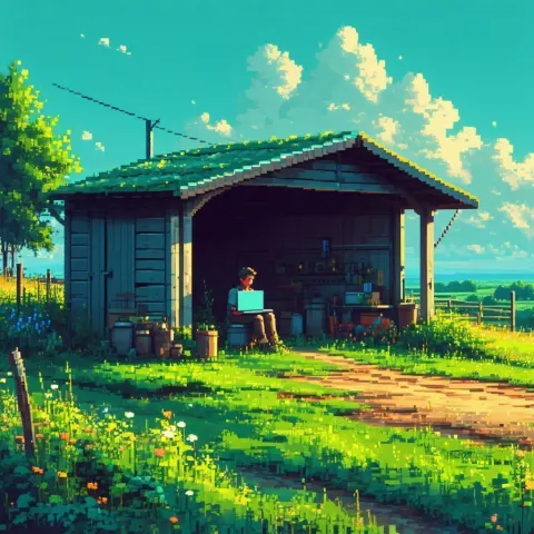 Pixel Sage With Laptop in Polish Countryside