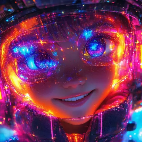 Smiling Cosmic Entity With Neon Bright Eyes