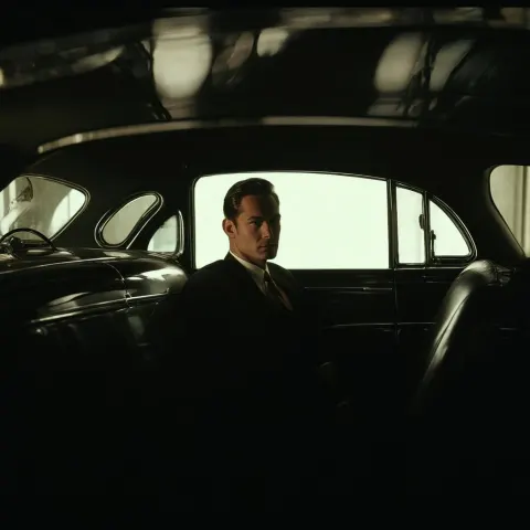 Noir Real Estate Agent in Vintage 1940s Car