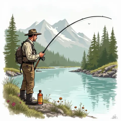 Hand Drawn Fly Fisherman by Bourbon River