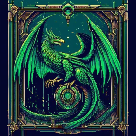 Eight Bit Steampunk Quetzalcoatl in Perfect Symmetry