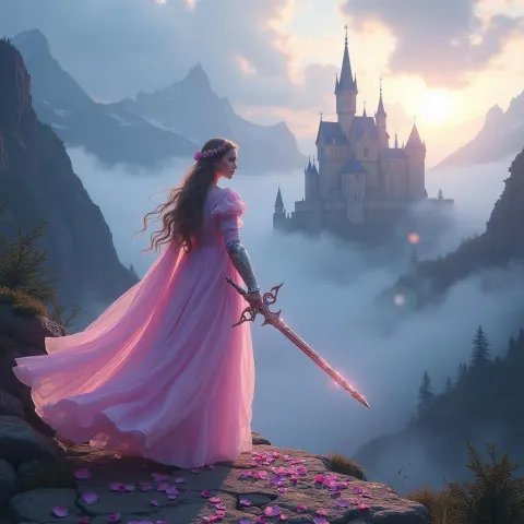 Ethereal Knight Wielding a Rose Petal Sword