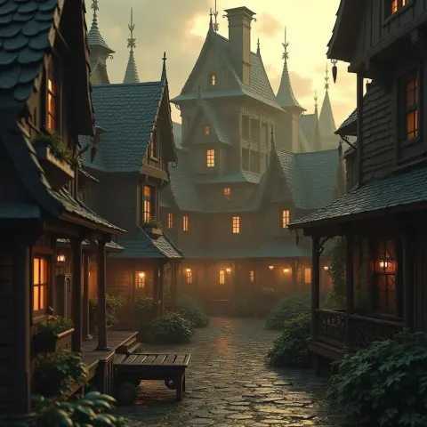 Innsmouth Rendered in Volumetric Golden Light