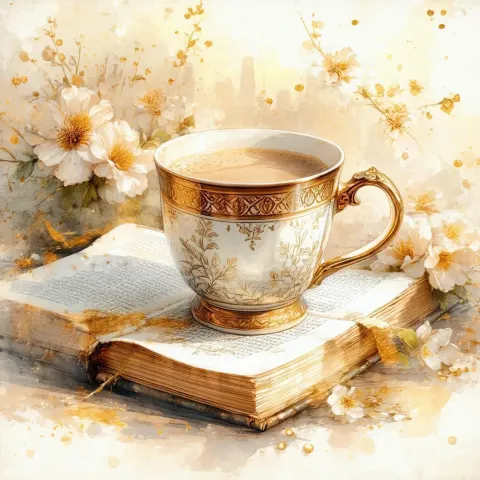 Vintage Book Style Coffee Mug With Gold Florals