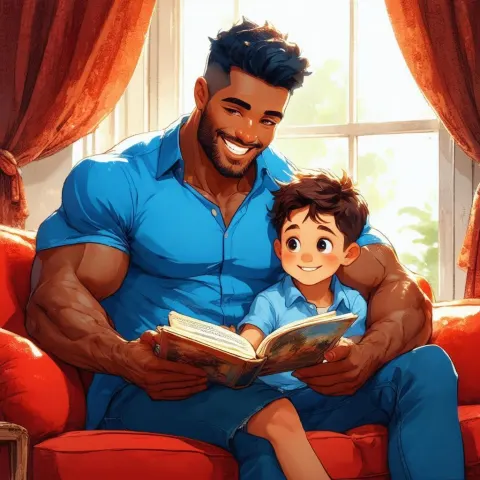Warm Storybook Reading on a Velvet Couch