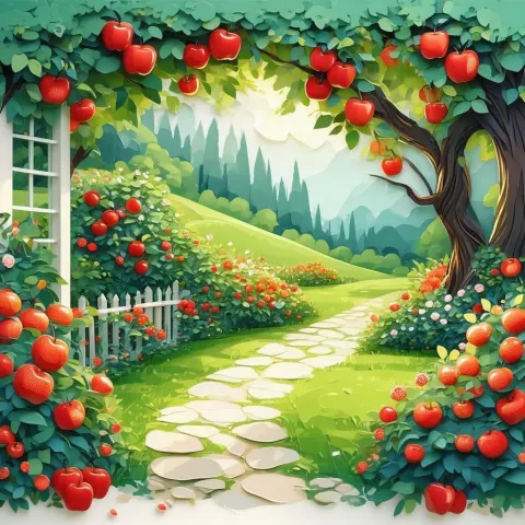 Cutout Garden With a Whimsical Apple Tree