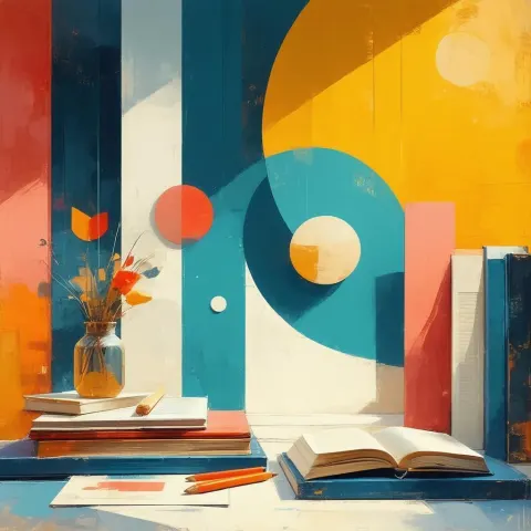 Cutout Study Scene in Flat Vibrant Shapes
