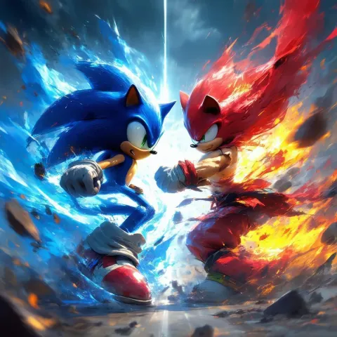 Sonic Clashing With Ryu in Vivid Illustration