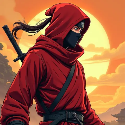 Red Ninja Profile in Golden Manga Light