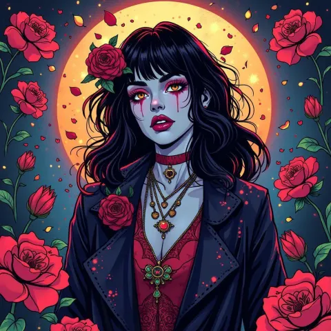 Androgynous Flowerpunk Vampire in Bold Vector Lines