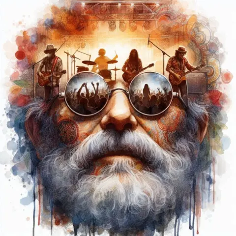Old Hippie Double Exposure Concert Watercolor