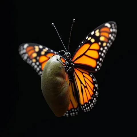 Monarch Butterfly Emerging From Its Chrysalis