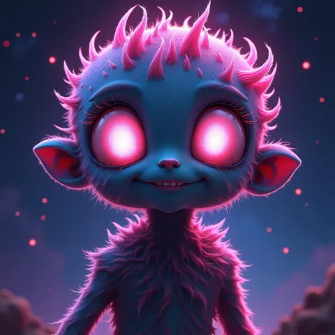 Wide Eyed Cosmic Entity in Neon Futurism