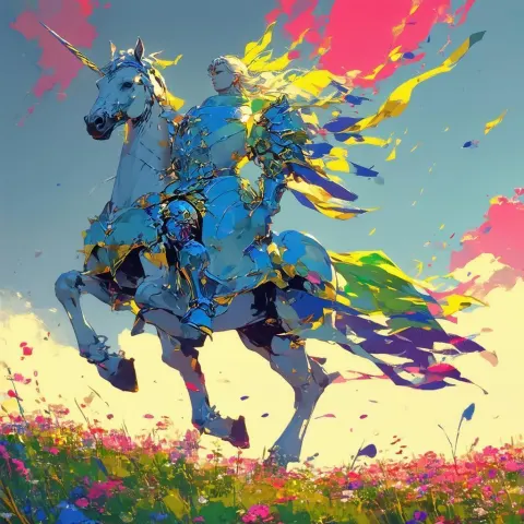 Armored Manga Horse Charging Across Vast Meadow