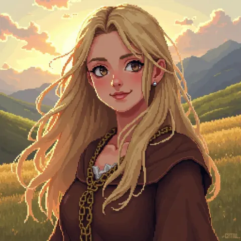 Pixel Portrait of a Smiling Medieval Blonde