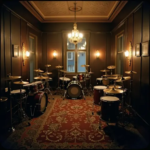 Dim Drum Room in Grainy Cinematic Light