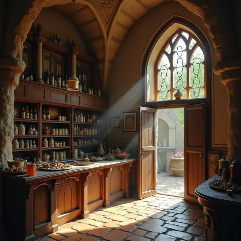 Sunlit Medieval Shop Interior Concept Art