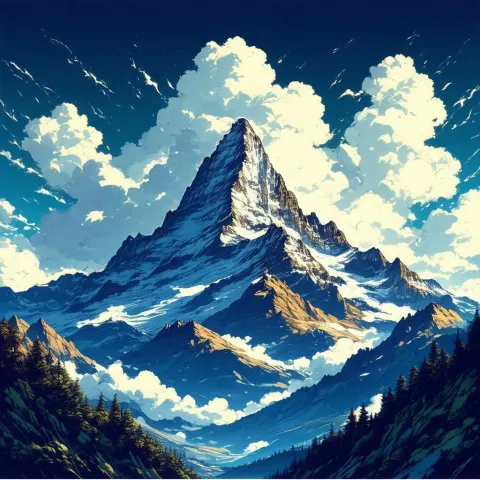 Bold Manga Mountain Against a Dramatic Sky