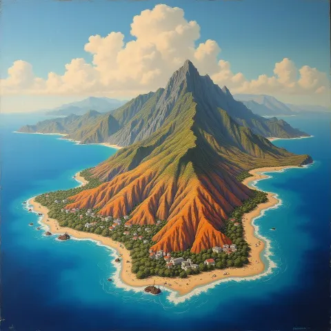 Topographical Dreamscape Island in Timeless Fresco