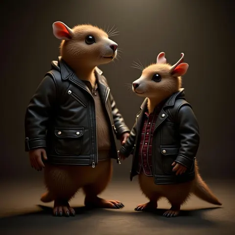 Capybara and Mushroom Wedding in Leather Jackets