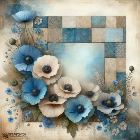 Himalayan Blue Poppies Watercolor Patchwork Background