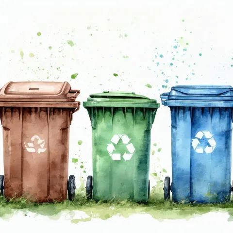 Watercolor Trio of Compost Trash and Recycling