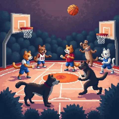 Pixel Basketball Showdown of Cats Versus Dogs