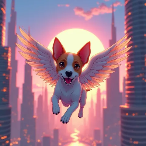 Winged Jack Russell Soaring Over Cyberpunk Dubai