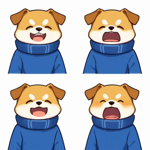 Anime Dog Emoji Faces in Blue Turtlenecks